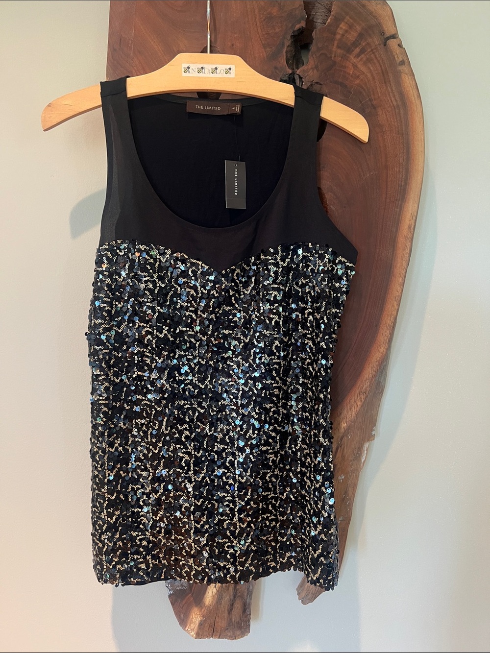 The Limited Black Gold Sequin Tank Top Sz M Glam Party Occasion Holiday Indie